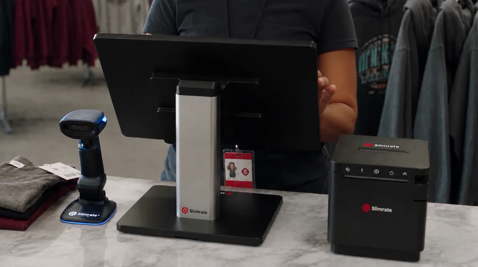 Slimrate POS terminal, barcode scanner, and receipt printer