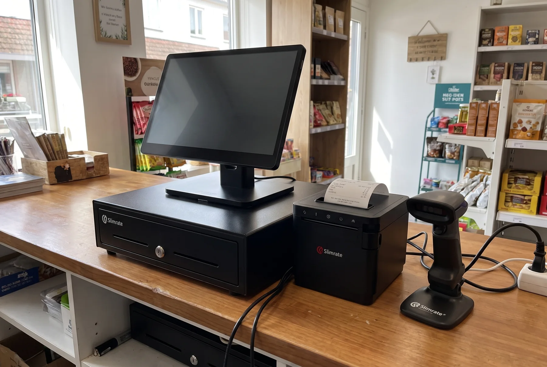 Slimrate POS setup installed at a shop counter
