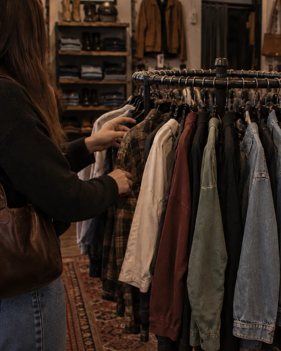 Shopper looking through a rack of clothes