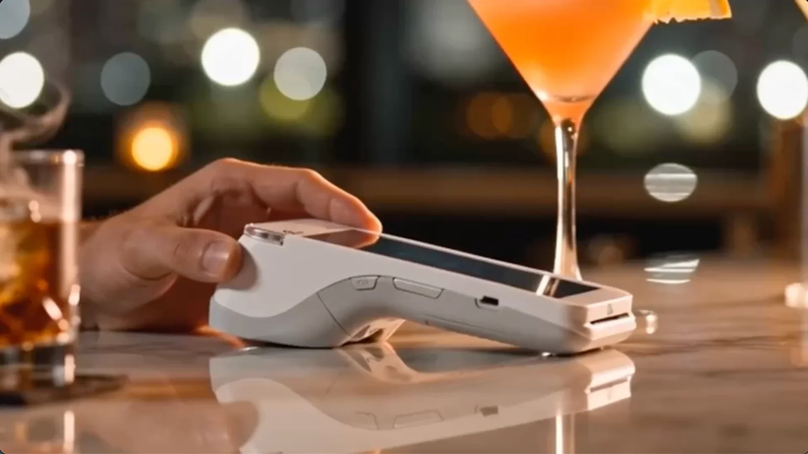 Restaurant checkout counter with a Slimrate point-of-sale terminal